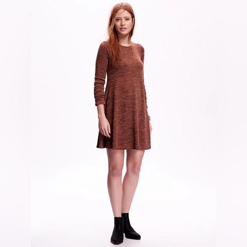 Old Navy Space Dye Swing Dress Heathered Rust Oversized Long Sleeve Size Small